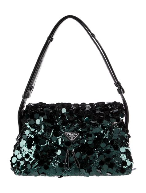 PRADA Paillettes Vitello Signaux Bag Black 